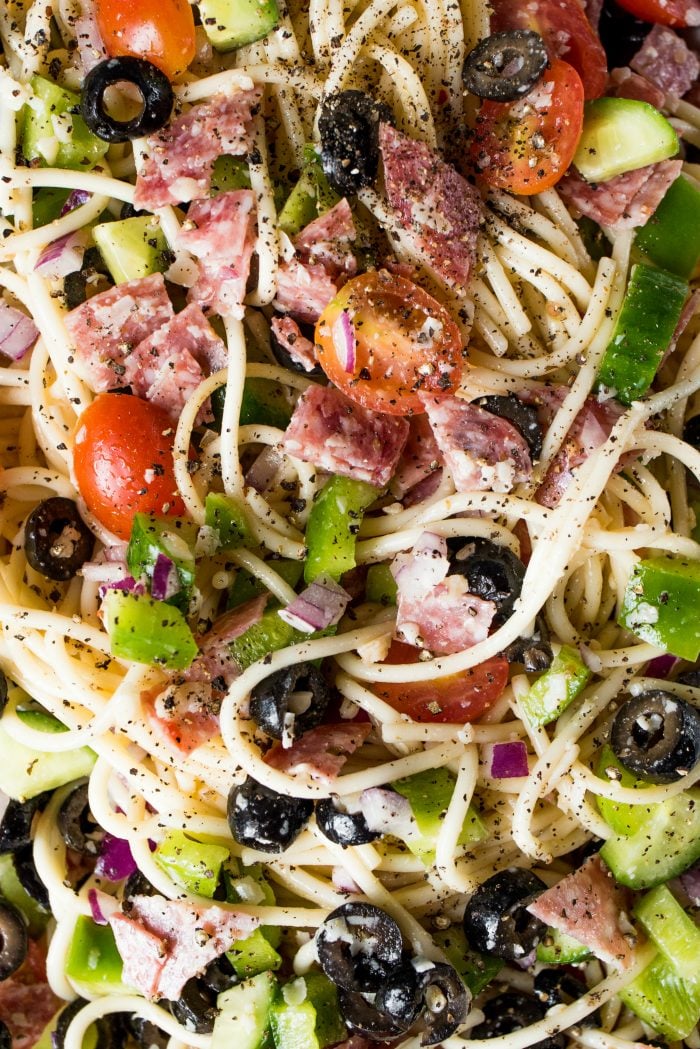 close up shot of best spaghetti salad recipe