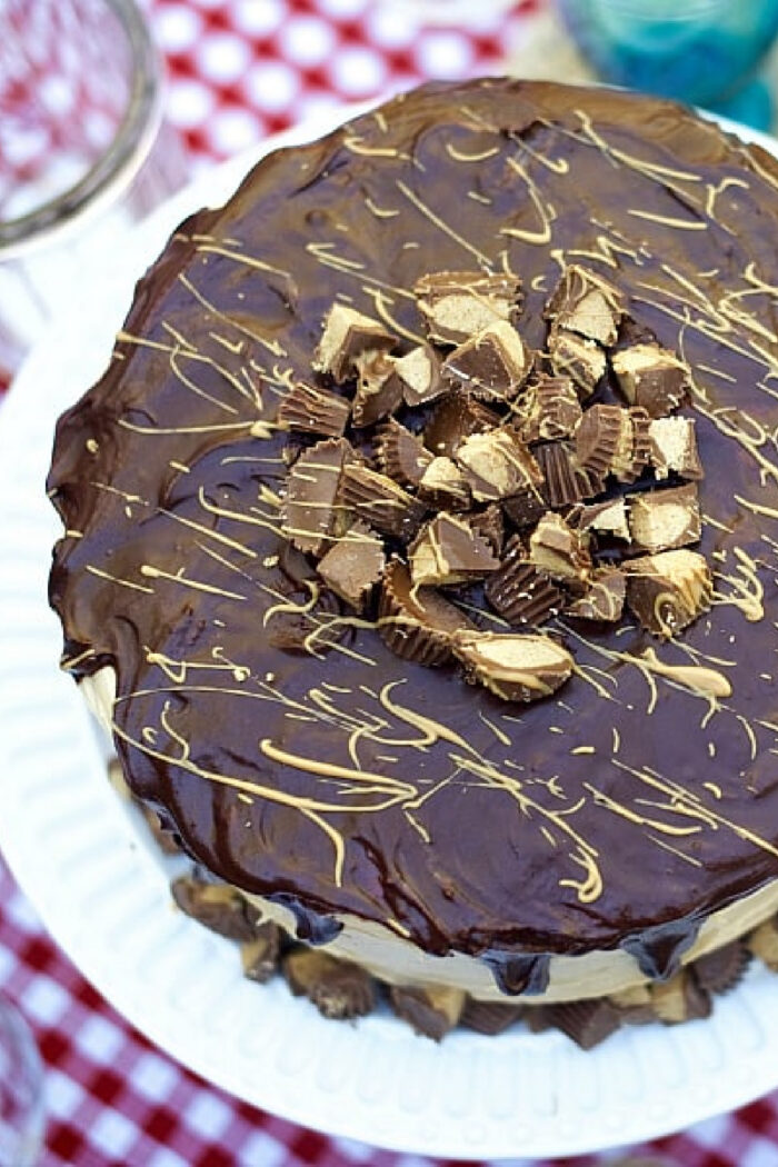 peanut butter cups on a cake