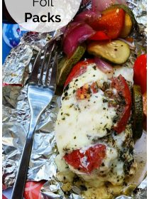 chicken breast with caprese ingredients cooked in foil