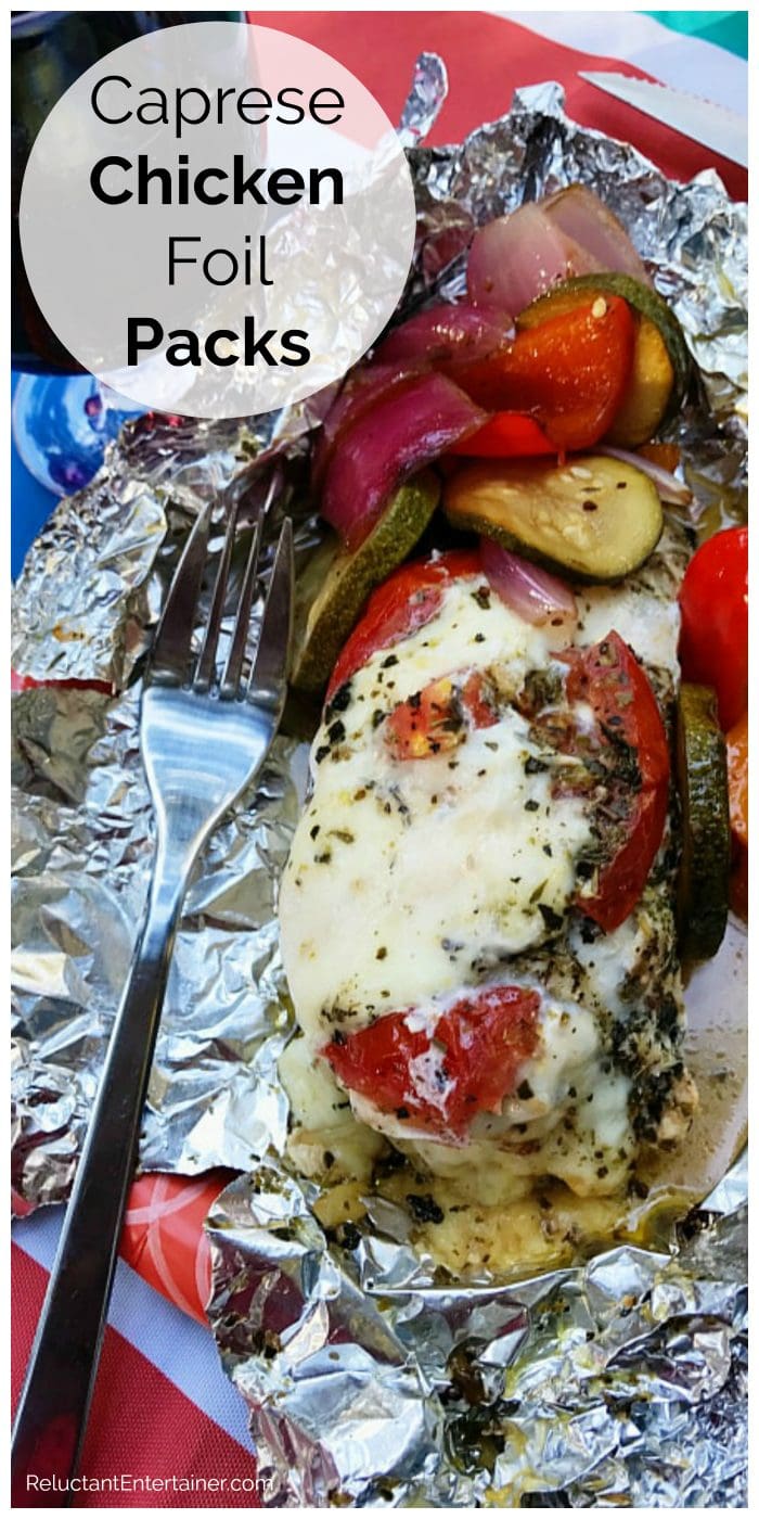 chicken breast with caprese ingredients cooked in foil