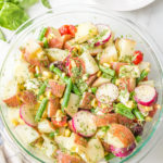 glass bowl of Farmer's Red Potato Salad Recipe