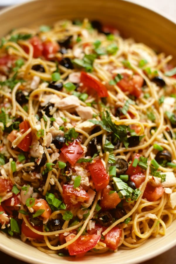 Potluck Spaghetti Tuna Salad Recipe - Reluctant Entertainer