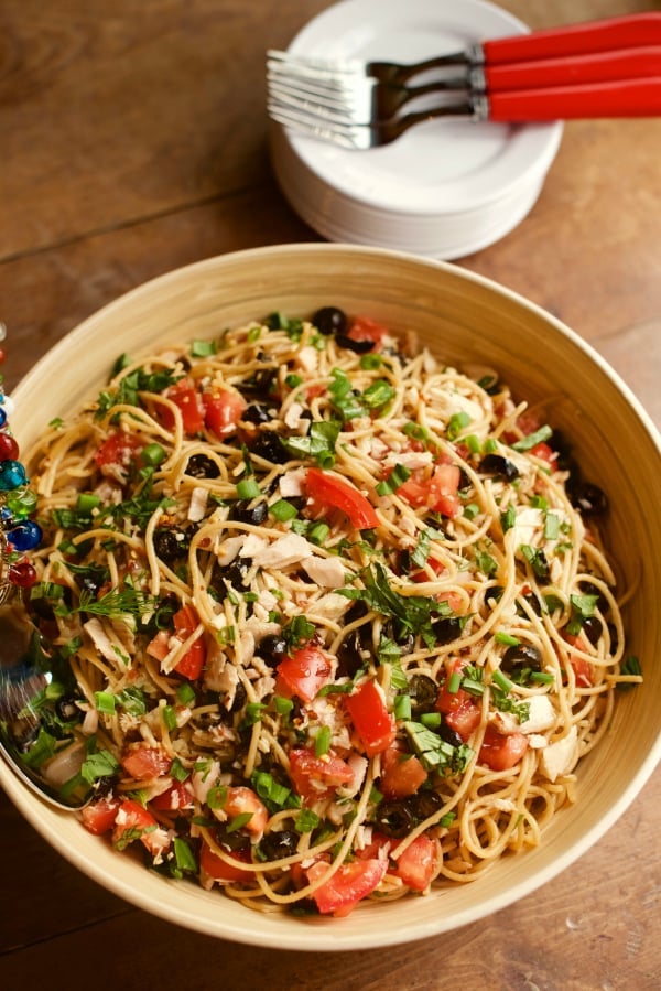Potluck Spaghetti Tuna Salad Recipe - Reluctant Entertainer