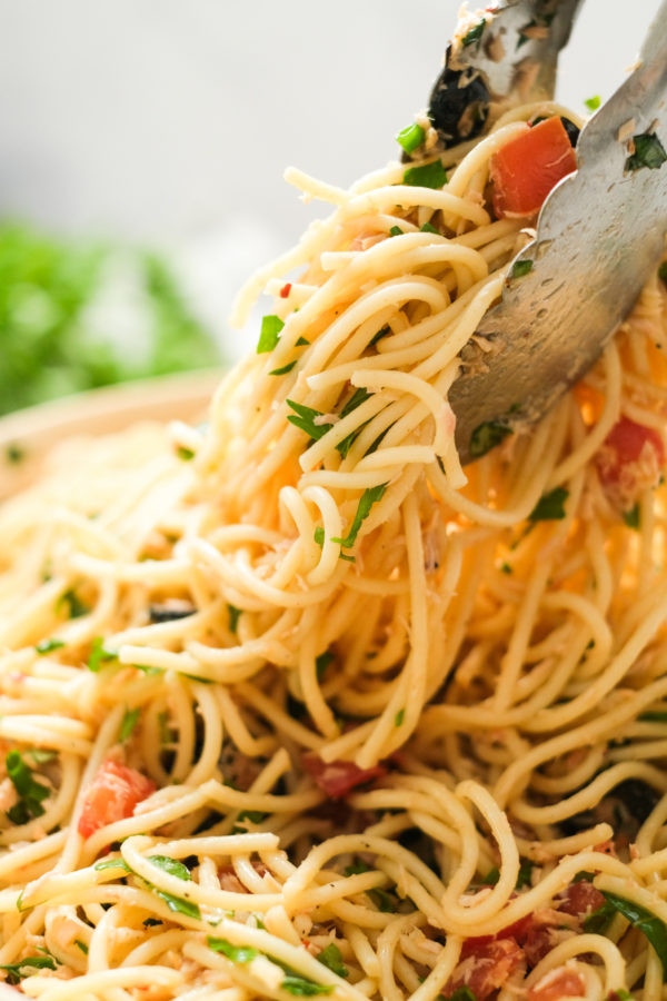 tossing Tuna Spaghetti Salad