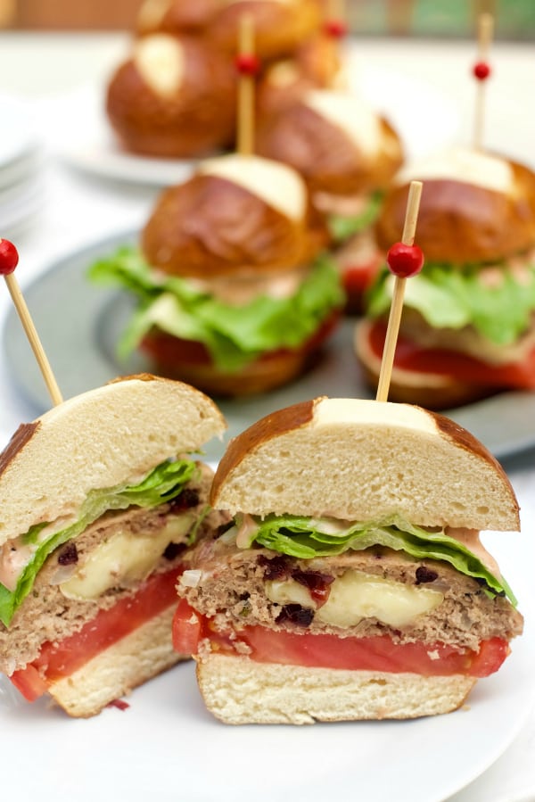 Brie-Stuffed Cranberry Turkey Burgers - Reluctant Entertainer