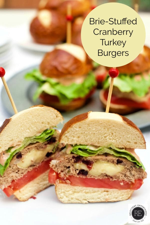 Brie-Stuffed Cranberry Turkey Burger cut in half