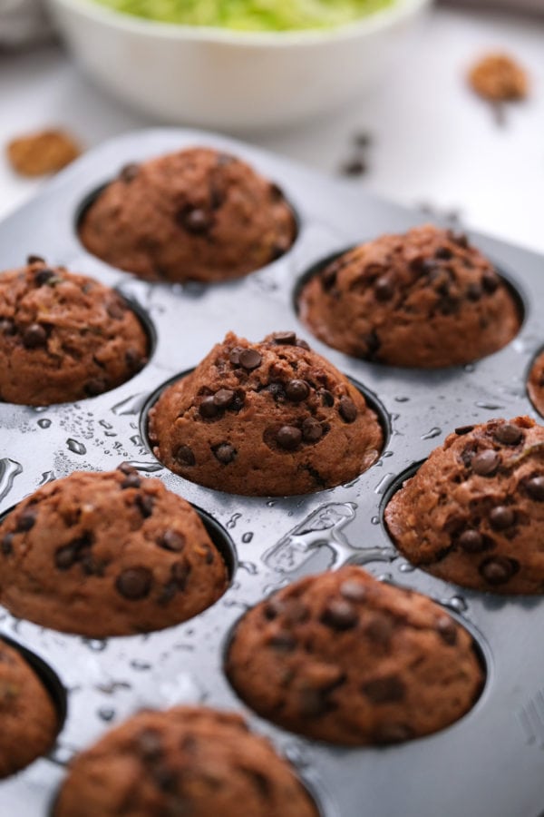 pan of Chocolate Zucchini Muffins Recipe