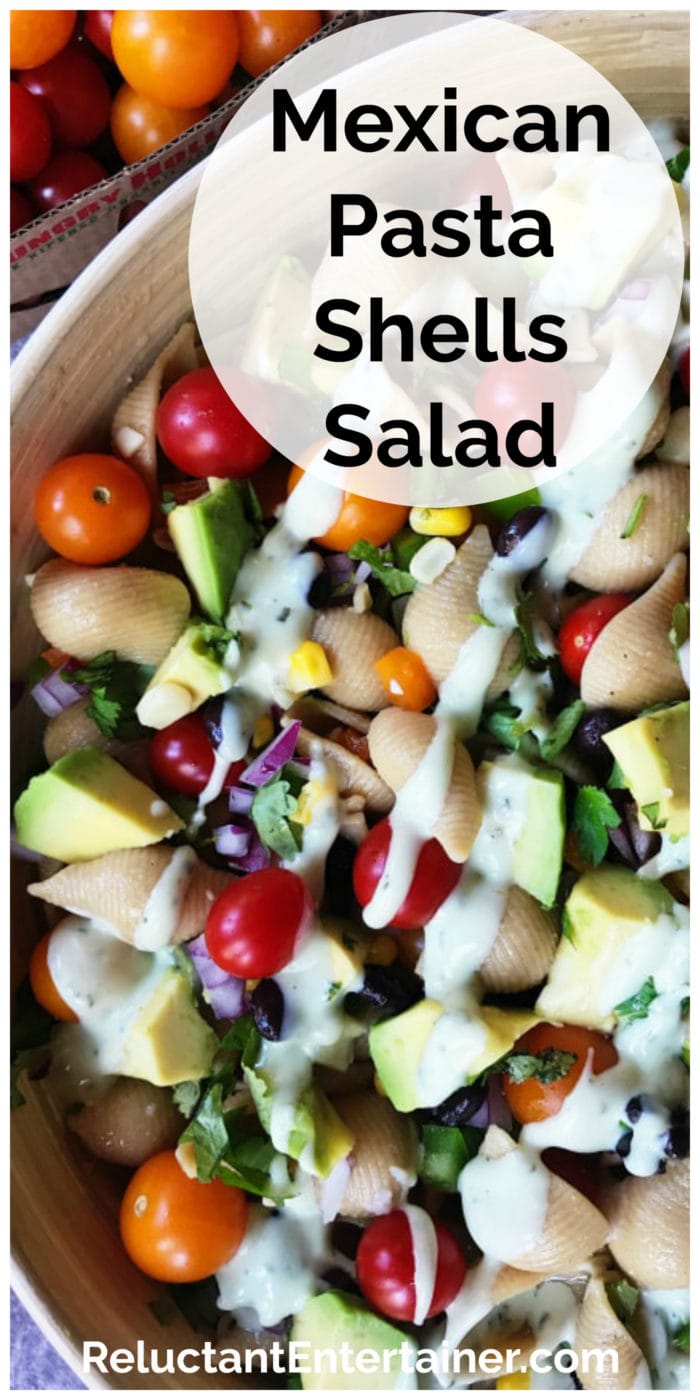 close up Mexican pasta shells salad