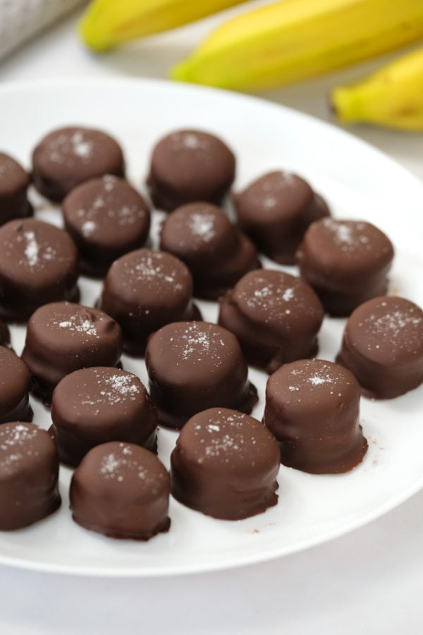 a plate of frozen banana bites