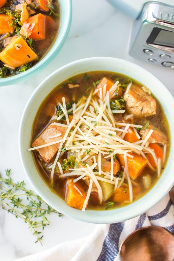 a cheesy bowl of healthy soup