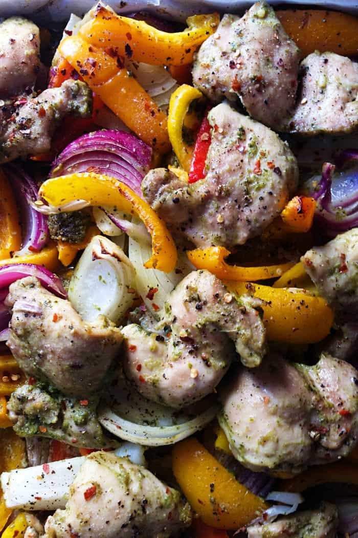 Pesto Chicken Thighs Sheet Pan Dinner