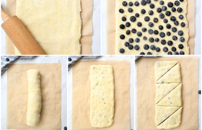 adding blueberries to dough