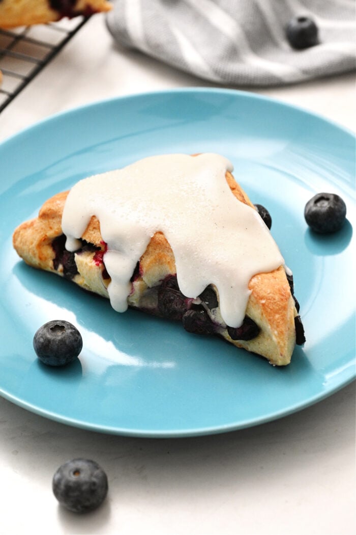Blueberry Scones Recipe on blue plate