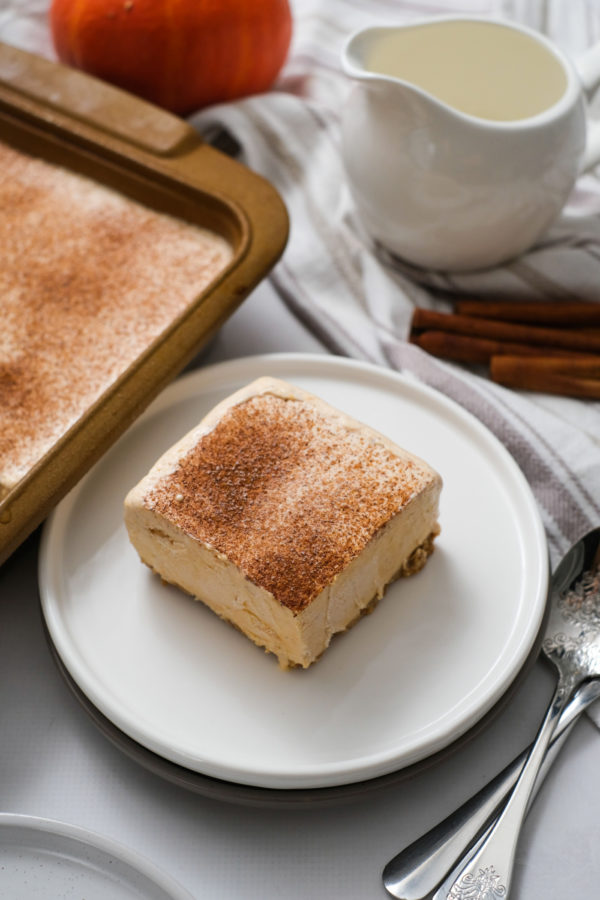 Pumpkin Gingersnap Ice Cream Pie Dessert on plate