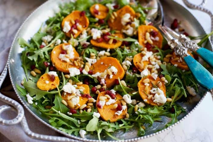 Garlic Roasted Yam Arugula Salad