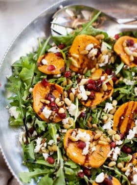 holiday Garlic Roasted Yam Arugula Salad