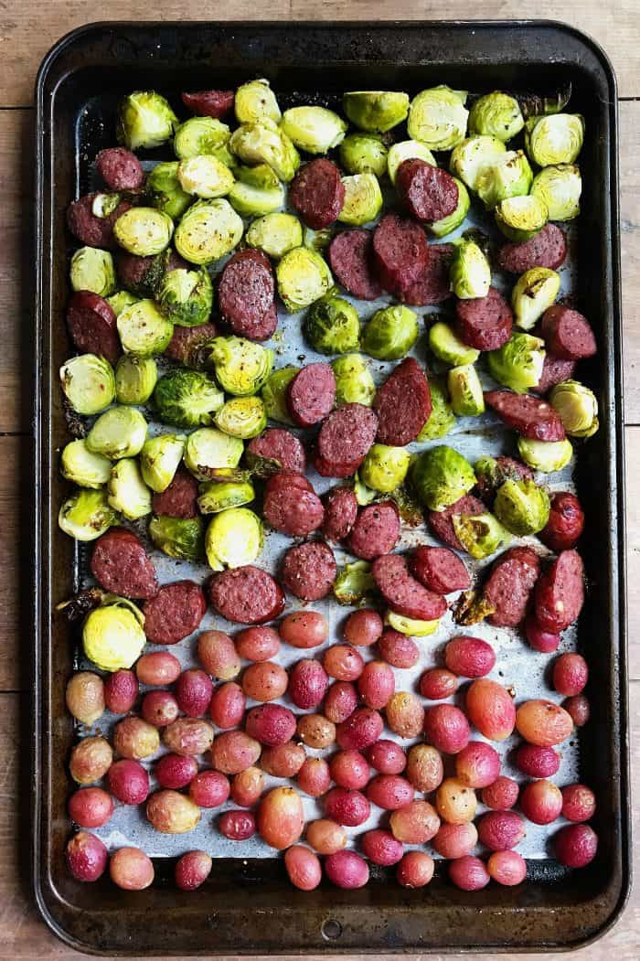 Sausage Grape Roasted Brussles Sprouts Side Dish