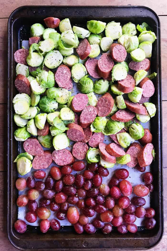 Sausage Grape Roasted Brussles Sprouts Side Dish