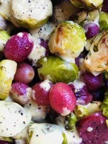 Sausage Grape Roasted Brussles Sprouts Side Dish