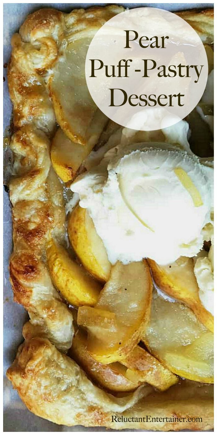 Deliciouos Pear Puff Pastry Dessert Recipe with ice cream scooped on top
