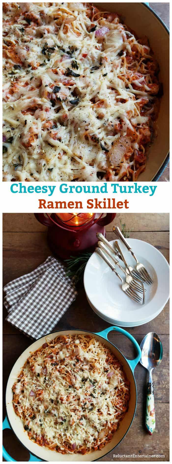 Cheesy Ground Turkey Ramen Skillet Recipe