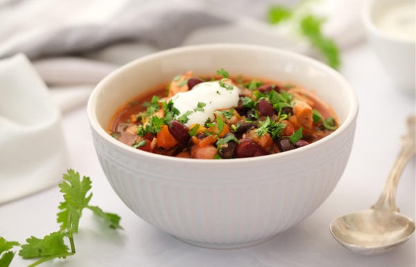 Instant Pot Mango Chicken Chili with sour cream