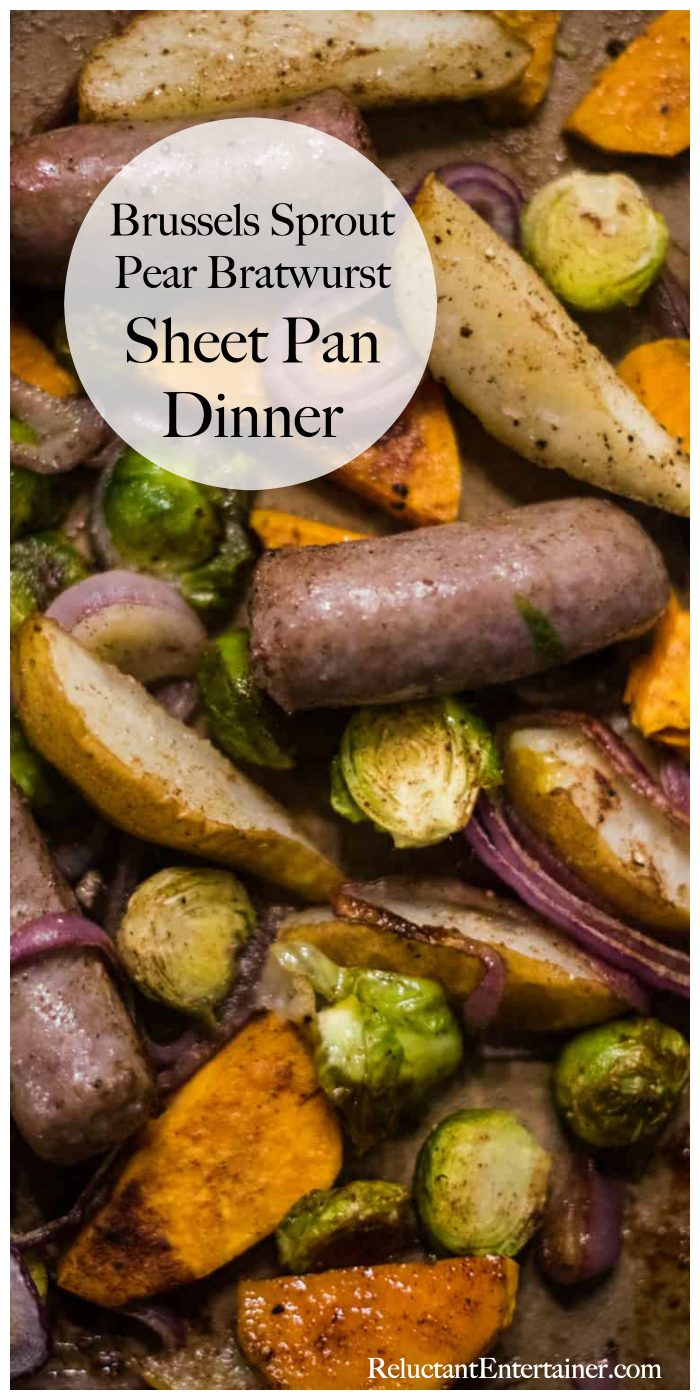 Brussels Sprout Pear Bratwurst Sheet Pan Dinner Recipe