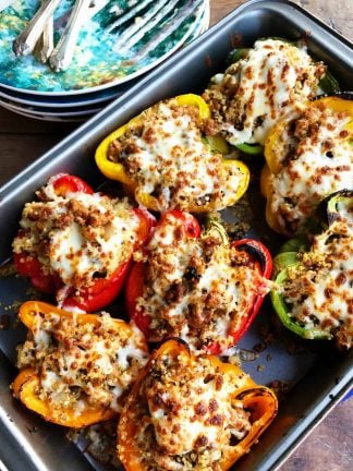 Cheesy Stuffed Chicken Sausage Quinoa Peppers