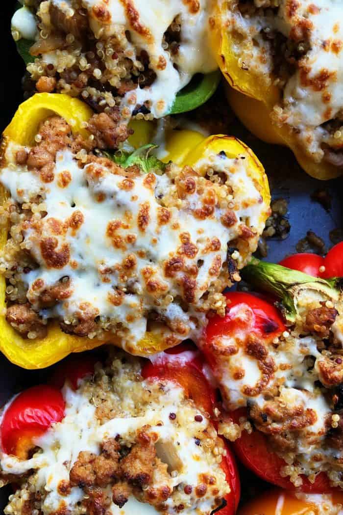 Cheesy Stuffed Chicken Sausage Quinoa Peppers