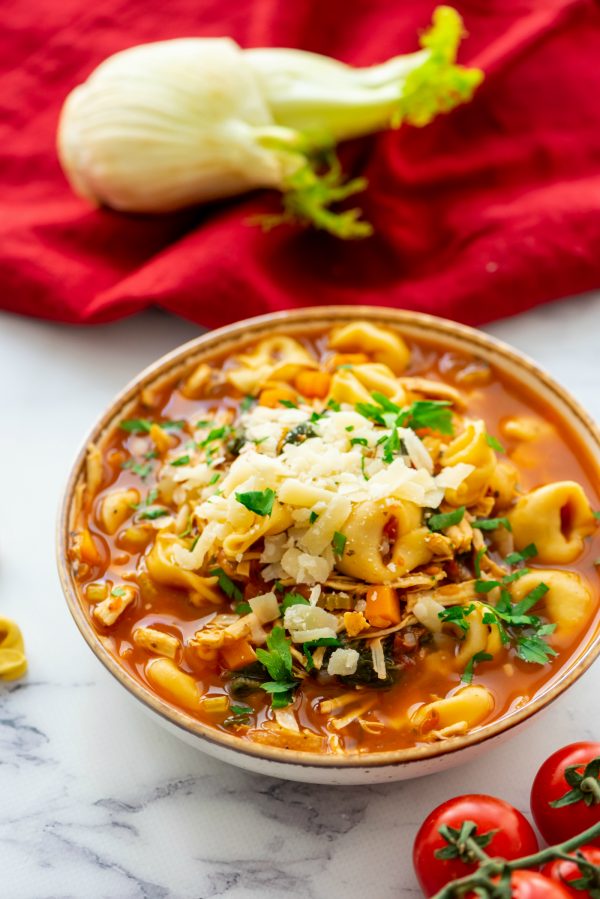 Slow Cooker Chicken Tortellini Soup - Reluctant Entertainer