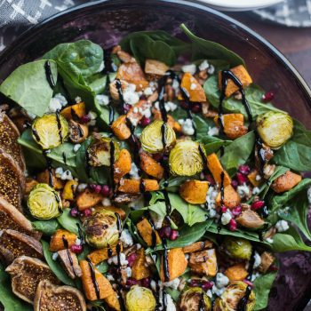 bowl of Tossed Butternut Brussels Sprouts Salad