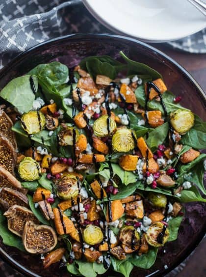 bowl of Tossed Butternut Brussels Sprouts Salad