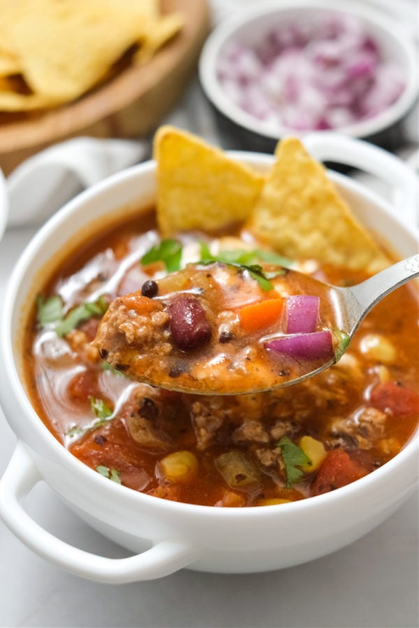 taco soup with chips