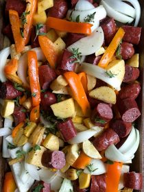 Colorful Parsnips Rutabaga Sausage Sheet Pan Dinner