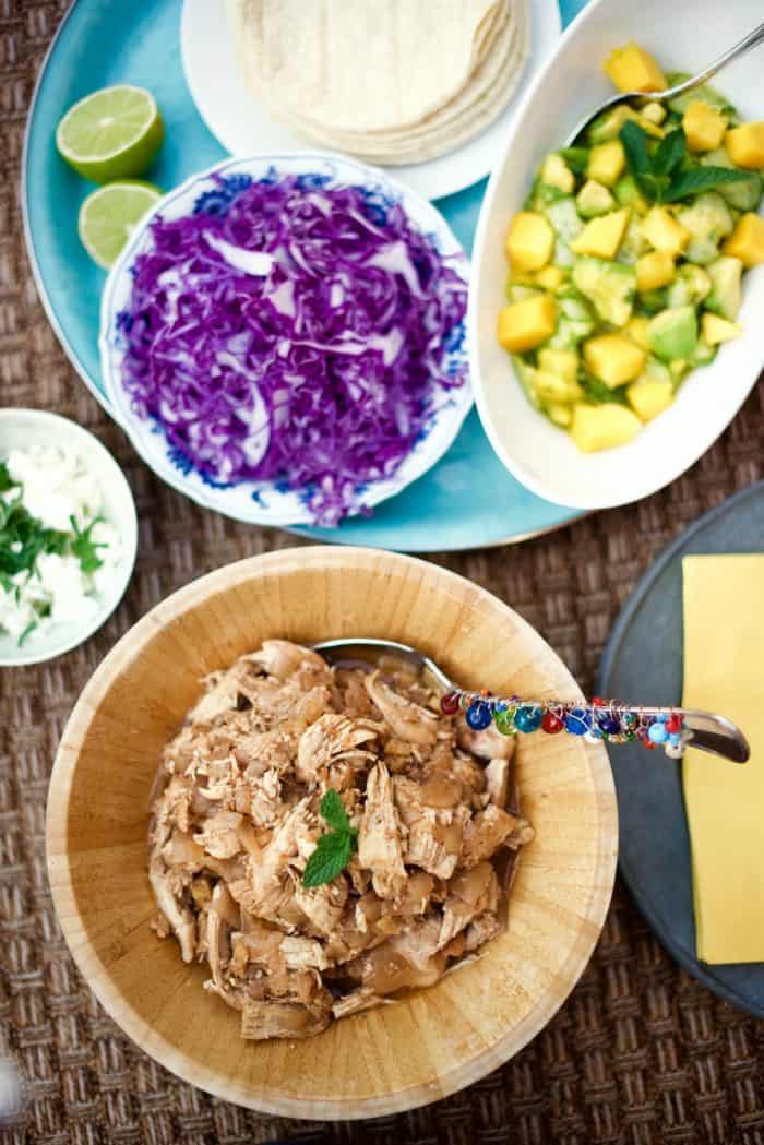 bowl of Slow Cooker Vietnamese Shredded Chicken to serve with tacos