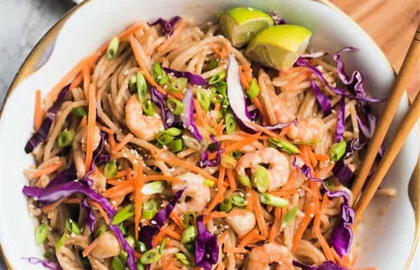Thai Noodle Seafood Dish with chopsticks