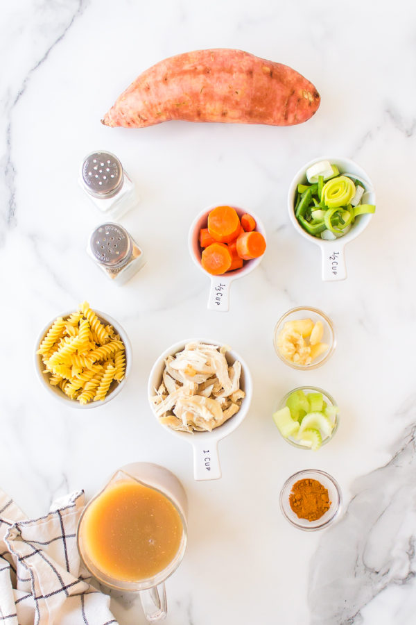 ingredients for Chicken & Sweet Potato Soup with Turmeric