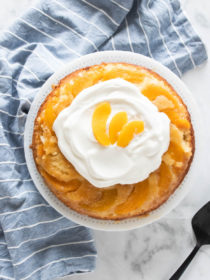 peach upside down cake with whipped cream
