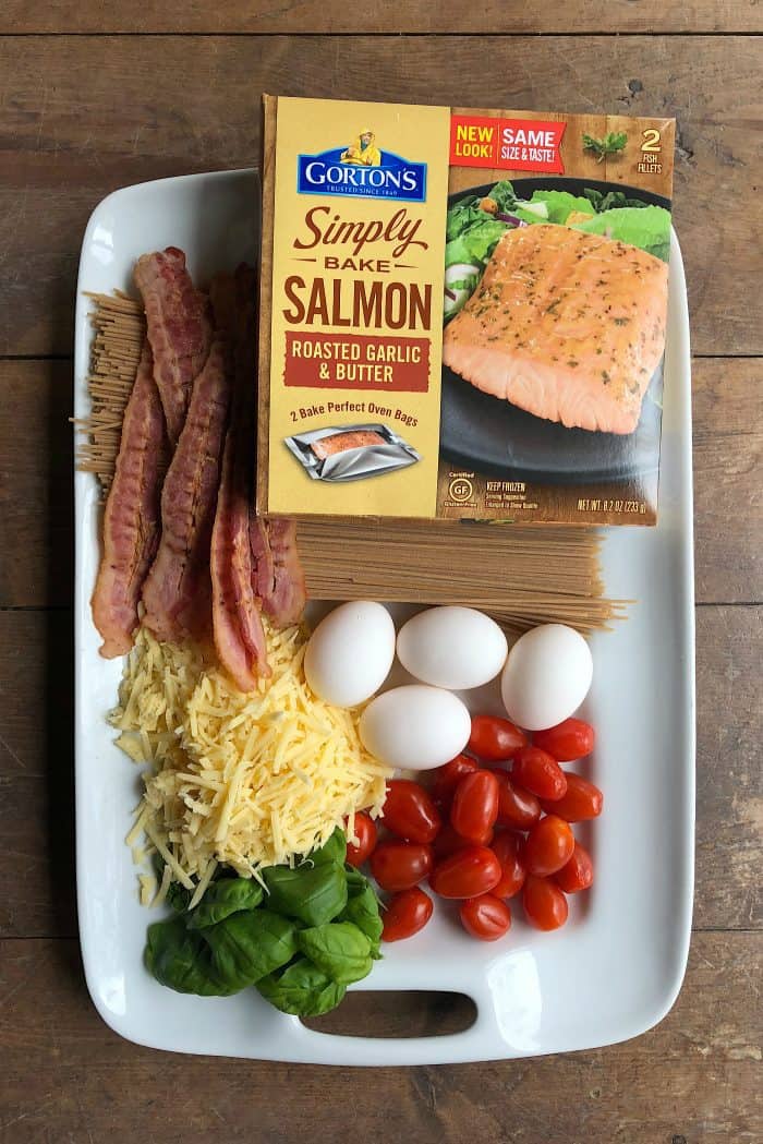 Delicious Salmon Spaghetti Carbonara from ReluctantEntertainer.com #trustGortons