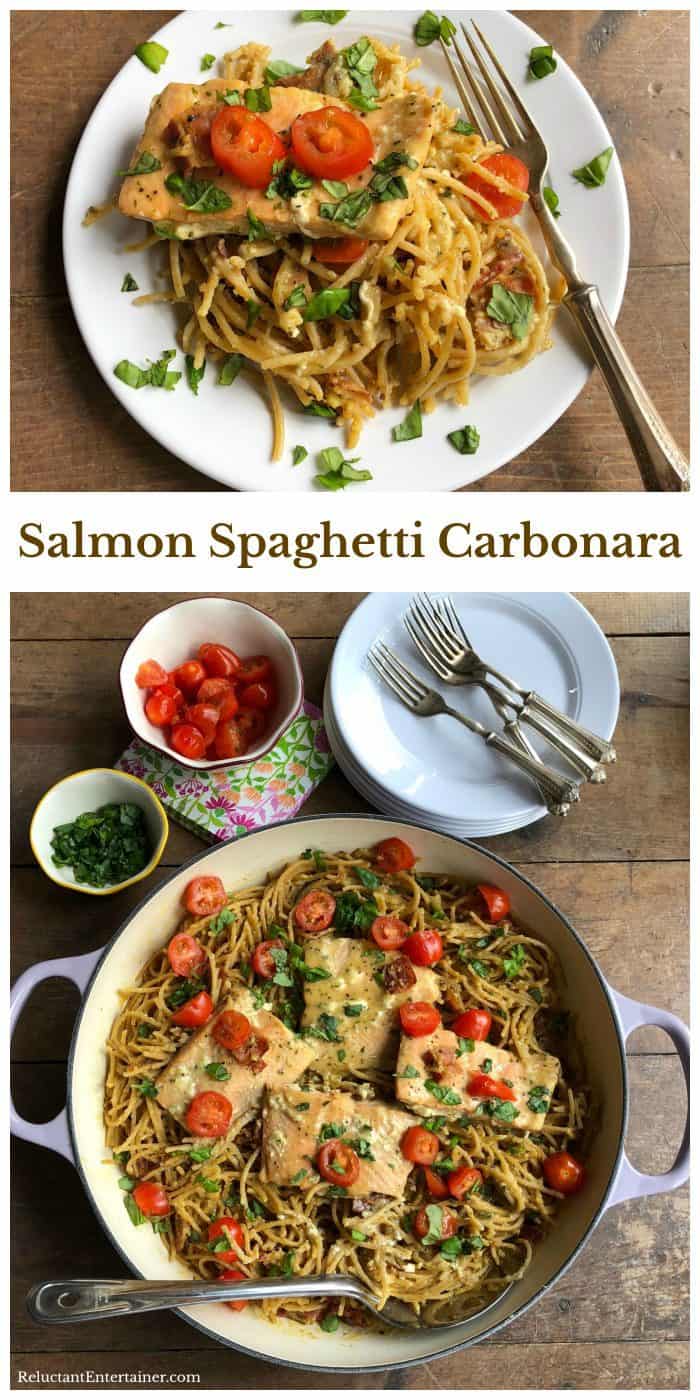 Salmon Spaghetti Carbonara from ReluctantEntertainer.com #trustGortons