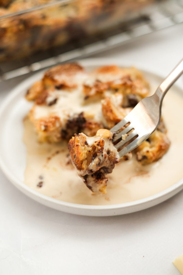 Irish Bread Pudding fork bite