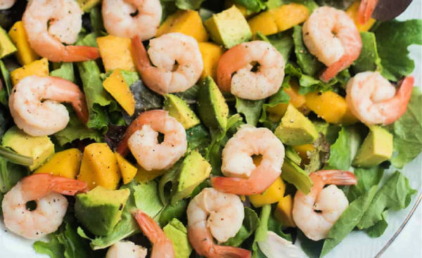 prawns, avocado, and mango salad