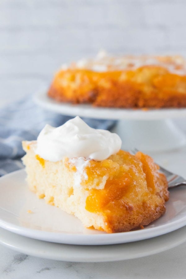 slice of peach upside down cake