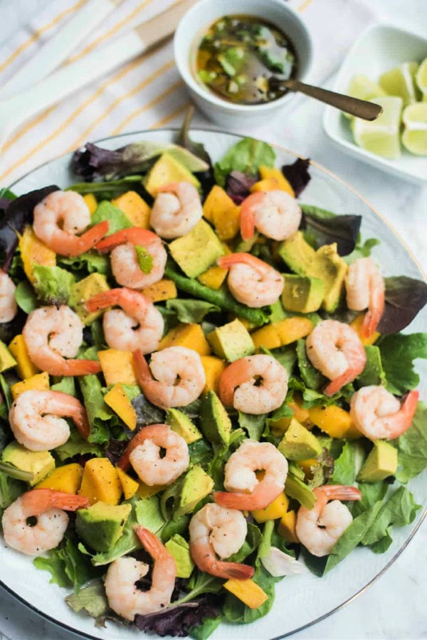 lime dressing with prawns mango salad