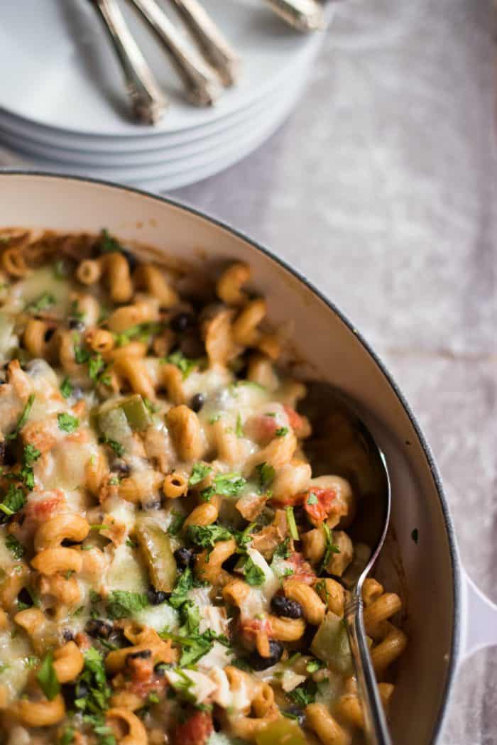 Easy Cheesy Chicken Enchilada Pasta