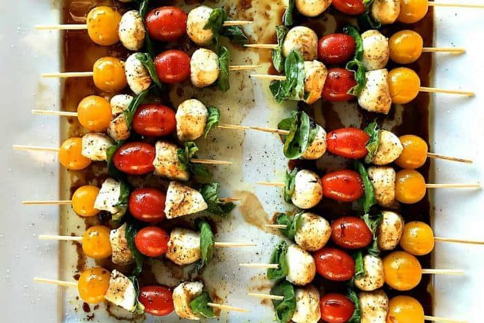 Mini Caprese Skewers Appetizer - Reluctant Entertainer