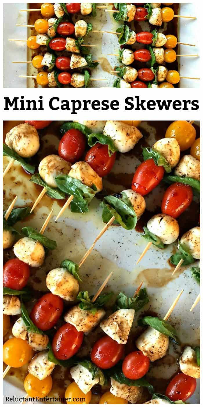 Mini Caprese Skewers Appetizer - Reluctant Entertainer