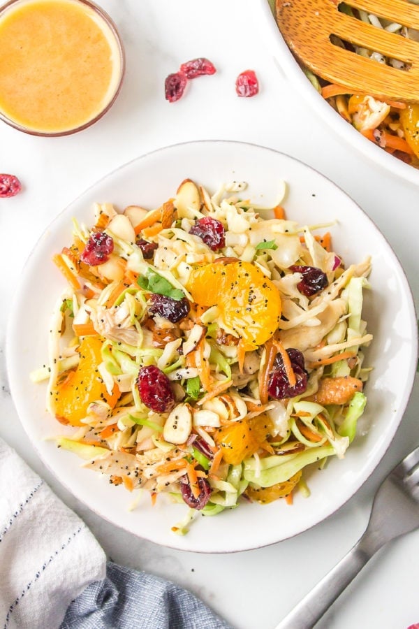 serving of Asian Chicken Cranberry Salad on white plate