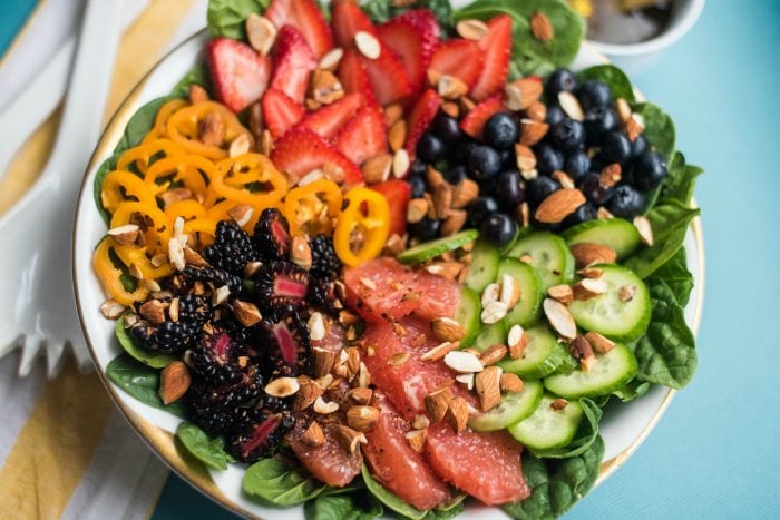 beautiful Summer Berry Almond Spinach Salad