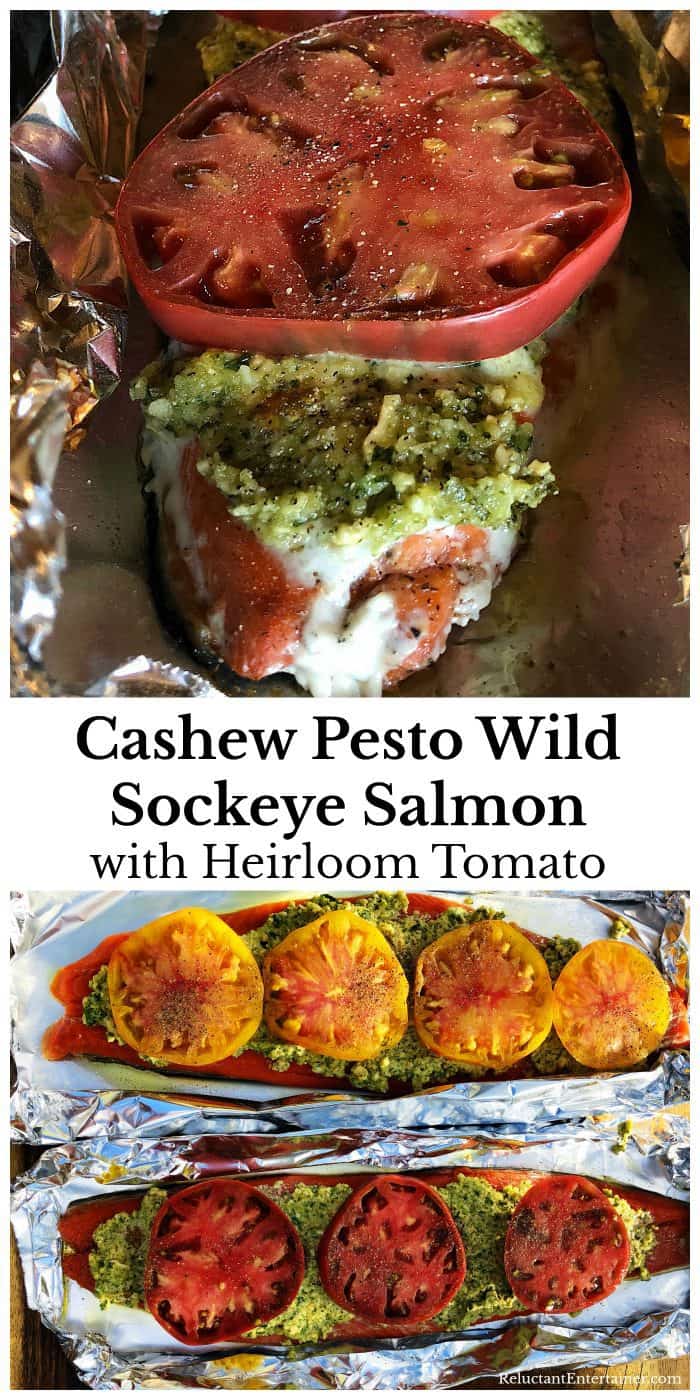 Grilled Cashew Pesto Wild Sockeye Salmon with Heirloom Tomato